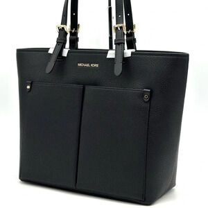 Michael Kors Jet Set Medium Pocket Tote Bag Black Leather